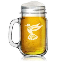 16oz Mason Jar Glasbecher mit Henkel, Kolibri
