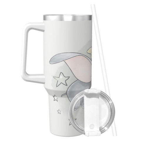 Ποτήρι Dumbo40Oz με λαβή και καπάκι από άχυρο, μονωμένο ποτήρι, μπουκάλι νερού από 2