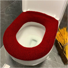 Comfortabele, zachte, veelkleurige badkamerset met verdikte, wasbare toiletbril, toiletmat en warme O-ring (Kleur: Wijnrood)