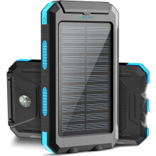 30000mAh Solar Charger for Cell Phone compatible with iPhone, Dual USB Ports, 2 LED Lights, Compass, Power Bank for Camping