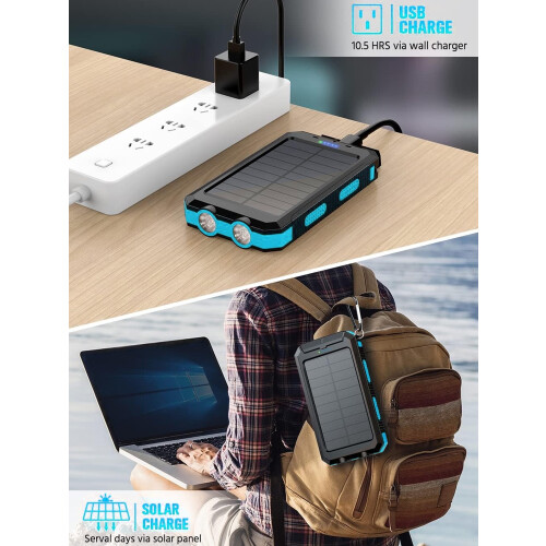 Ηλιακός φορτιστής 30000mAh για κινητό τηλέφωνο συμβατός με iPhone, διπλές θύρες USB, 2 φώτα 2
