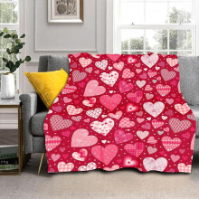 Zachte flanellen Valentijnsdeken met hartjes, 40x50 inch, lichtgewicht plaid met hartjes voor op de bank, het bed of op kantoor - gezellige roze