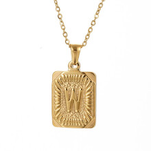 Schlichte, kreative Herren-Halskette mit quadratischem Anhänger, goldene Edelstahlkette, Initialen, Schmuckgeschenk im koreanischen Stil (Unisex)
