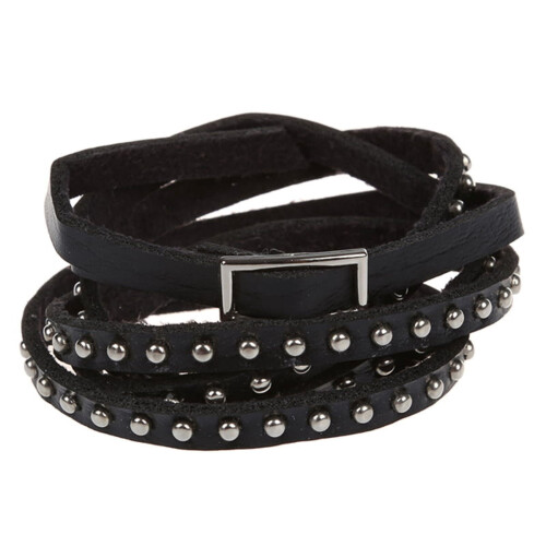 Bracelet jonc unisexe punk rock multicouche à rivets, noir