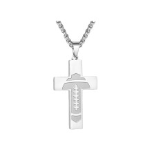 Fußball-Kreuz-Halskette mit Bibelvers, Edelstahlkette, 20+2 Zoll (Silber) - Inspirierendes Sportschmuck-Geschenk für Männer, Frauen und Jungen -