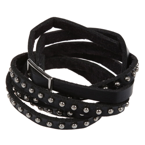 Bracelet jonc unisexe punk rock multicouche à rivets, noir 1