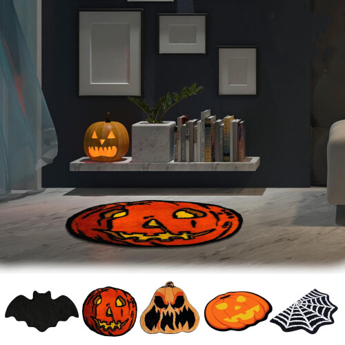 Χαλί πόρτας Lucky Halloween, Τρομακτικό & Χαριτωμένο Διασκεδαστικό Χαλί Δαπέδου με Ιστό 2
