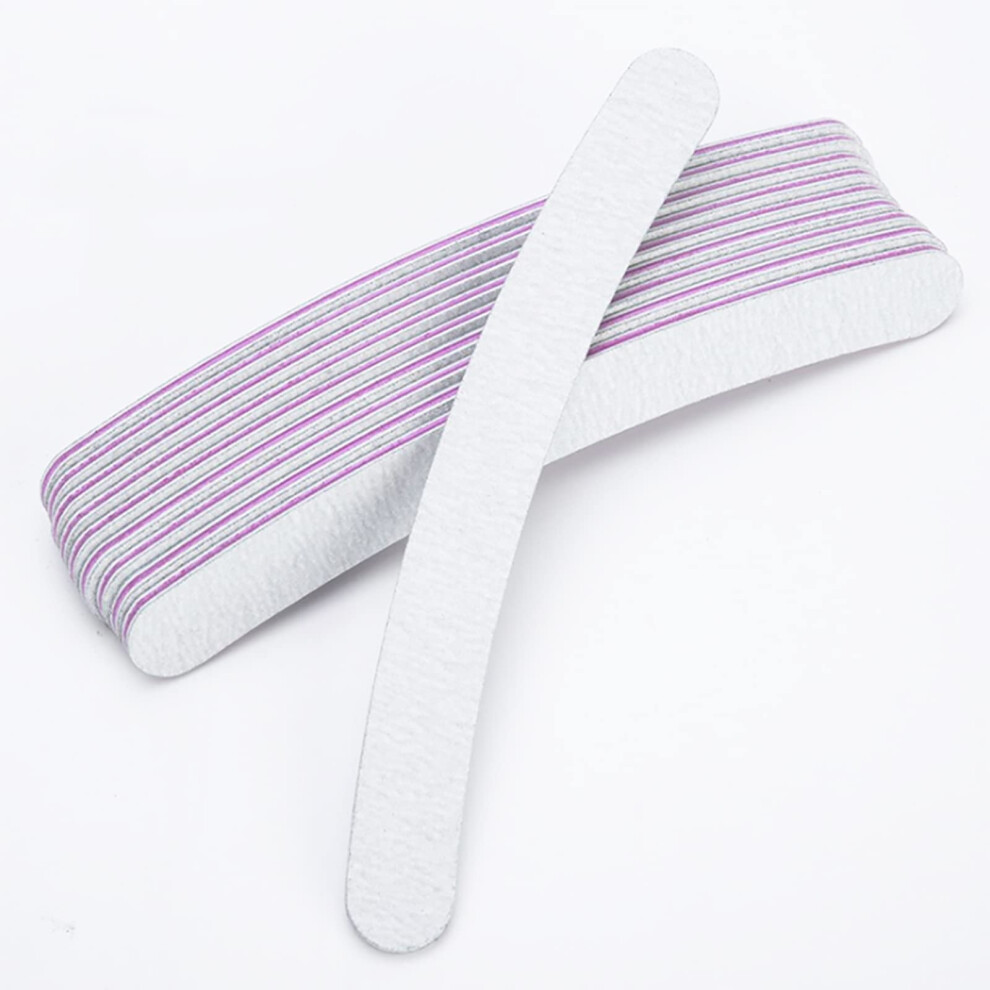 Purple/Gray 15Pcs Professional Nail Files 100/180 Grit Doublesided Curved Emery Board For Natural And Acrylic Nails