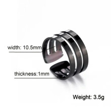Bague simple en acier inoxydable RSAMD, ajustable, pour couple, style minimaliste, 3 lignes, noire.