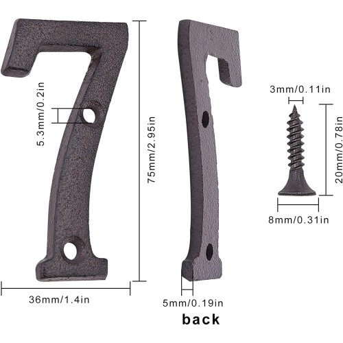 Conjunto de 2 números residenciais de ferro fundido de 7,6 cm (3 polegadas) em metal, ideais para endereços, caixas de correio e portas externas, 1
