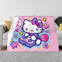 Deka Hello Kitty, flanelová flísová deka, super mäkká, útulná, teplá, plyšová posteľná bielizeň na pohovku, obývačku, spálňu -