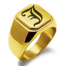 Edelstahl-Siegelring mit dem Buchstaben J im altenglischen Monogramm, graviert, quadratisch, flach, Biker-Stil, poliert