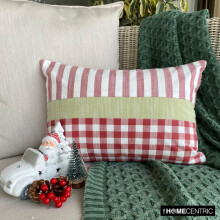 Decoratieve lendenkussenhoes voor de feestdagen, 30 x 60 cm, rood katoen met buffelruitpatroon, geschikt voor bank, fauteuil of slaapkamer -