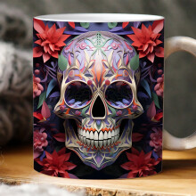 Giyblacko Personalisierter blauer Blumenbecher (400 ml) – Gothic-Geschenk für Frauen, geeignet für Kaffee und Tee, Geburtstag, Halloween,