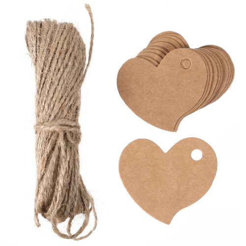 3 συσκευασίες ετικετών kraft χαρτιού σε σχήμα καρδιάς, κενές κρεμαστές ετικέτες, 1