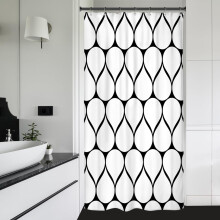 Kleiner, schwarz-weißer, geometrischer Duschvorhang (91 x 183 cm), wasserdicht, aus Polyester, mit 7 Haken, passend für moderne Badezimmer.