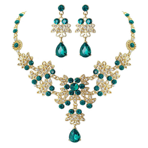 Σετ κοσμημάτων με κολιέ και σκουλαρίκια Bride Rhinestone Crystal Floral Wave Teardrop