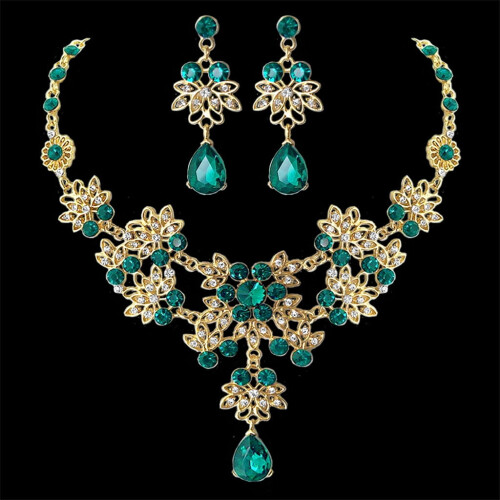 Σετ κοσμημάτων με κολιέ και σκουλαρίκια Bride Rhinestone Crystal Floral Wave Teardrop 2