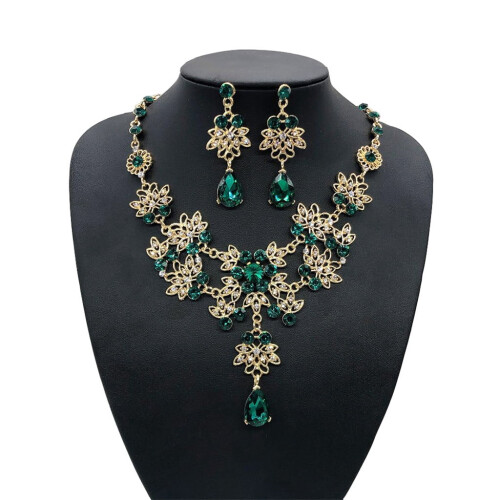 Σετ κοσμημάτων με κολιέ και σκουλαρίκια Bride Rhinestone Crystal Floral Wave Teardrop 1