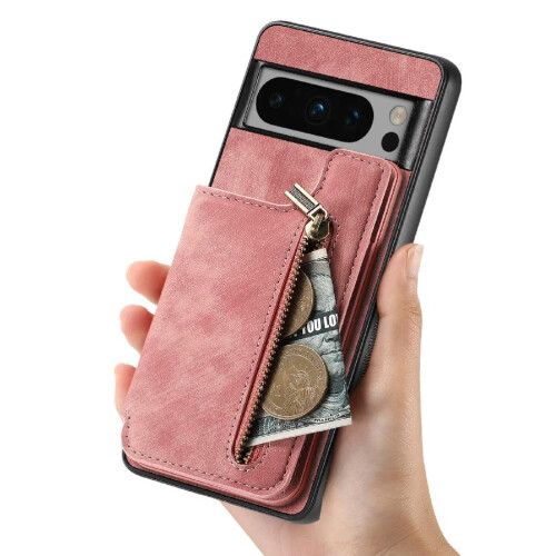 Etui til Google Pixel8Pro med stativfunktion, foldbart bagcover, vintage lynlås, pung 1