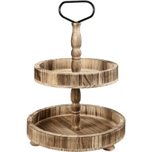 DEFNES2Etagen-Tablett, Etageren-Ständer aus Holz im Landhausstil für Heimpartys und saisonale Dekorationen (Braun)