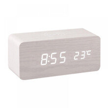 Prettyui Smart Draadloze Telefoonklok met Draadloze Oplaadfunctie en Houten Klok - (Wit Hout)
