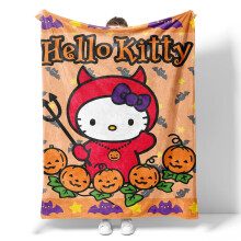 Halloween Hello Kitty plaid, schattige cartoon Kuromi zachte flanellen fleece warme deken voor bank, fauteuil of bed voor volwassenen, meisjes en
