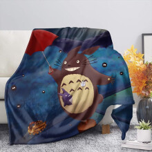 Schattige anime deken van My Neighbor Totoro, zachte, lichtgewicht flanellen plaid met cartoonprint - past bij elk interieur, ideaal voor alle