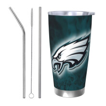 Eagles Football Team304 rozsdamentes acél termosz pohár, 20oz, fedéllel és szívószállal, autós pohárral kompatibilis, meleg és hideg