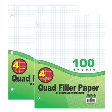 BAZIC Füllpapier, lose Blätter, 100 Blatt, 4-1 Zoll kariert, 2er-Packung