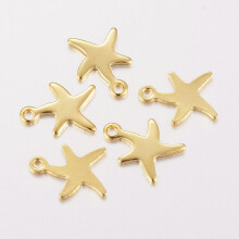 10 stuks 304 roestvrijstalen bedeltjes voor het maken van doe-het-zelf sieraden: zeesterren/sterren met echte 18K gouden plating, 11x9x0,8 mm, gat: 1
