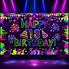 Neon-Geburtstagsdeko, im Dunkeln leuchtendes Banner & Hintergrund, UV-reaktives Material, kompatibel mit Let Glow Neon Decor