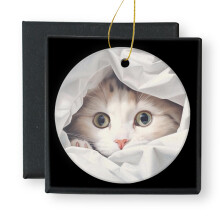 Runde Keramik-Weihnachtsbaumkugel mit niedlichem Katzenmotiv, mehrfarbig