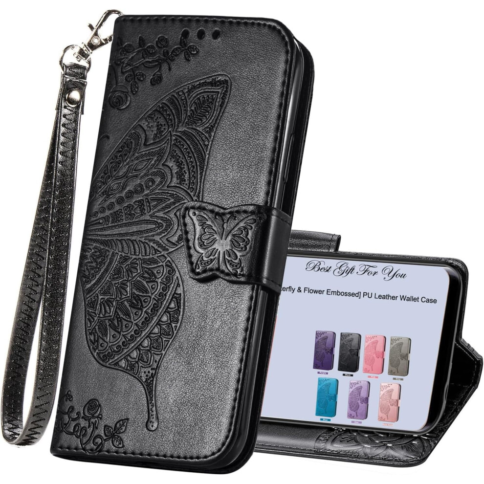 Wallet Phone Case For Compatible With Samsung Galaxy A14 5G, Pu Leather Flip Case With Butterfly Flower Emboss, Card Slots, Wrist Strap, Stand 9464372908776