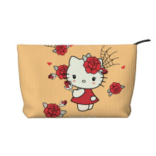 Sød Hello Kitty tegneseriekat makeuptaske til kvinder og piger, stor kapacitet fløjlsbukser med lynlås, kompatibel med rejsehudpleje og