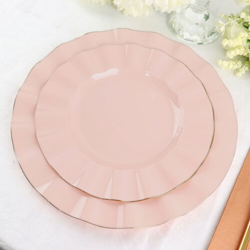 Efavormart10Pack | Στρογγυλά πλαστικά πιάτα φαγητού 9" σε ροζ/χρυσό χρώμα, σκεύη μιας