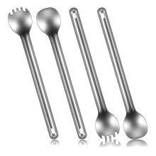 4-dielna titánová dlhá rukoväť Spork and Spoon ultraľahký prenosný príbor na vonkajšie kempovanie, turistiku a cestovanie