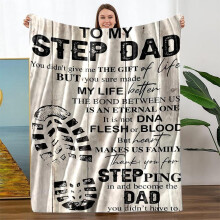 Shoe Print & Letter Soft Blanket, Skin-Friendly Gift for Dad, 4 Seasons Breathable Comfort Blanket, Christmas Decoration & Gift