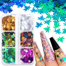 Holographic Maple Leaf Nail Glitter Sequins 6 Colors Set for Autumn 3D Nail Art Decoration