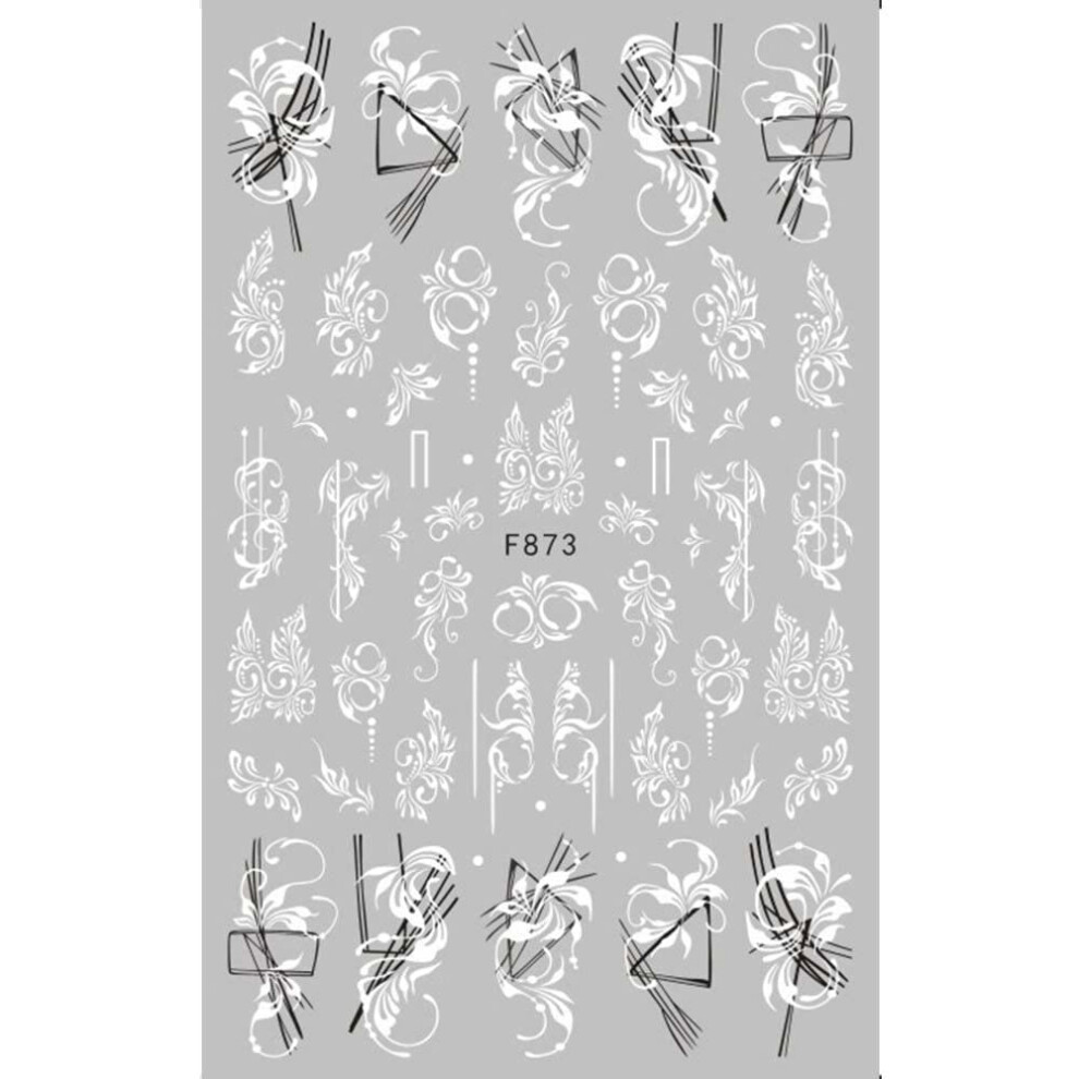 Nail Art Stickers 3D PVC White and Black Flower Leaves Decals Transfer Foil for Elegant Manicure