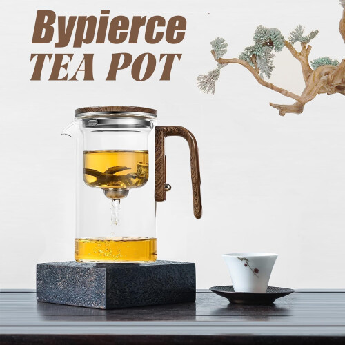 Τσαγιέρα Bypierce με εγχυτήρα, ξύλινη λαβή, κουμπί για χύμα τσάι, ζεστά και κρύα 1
