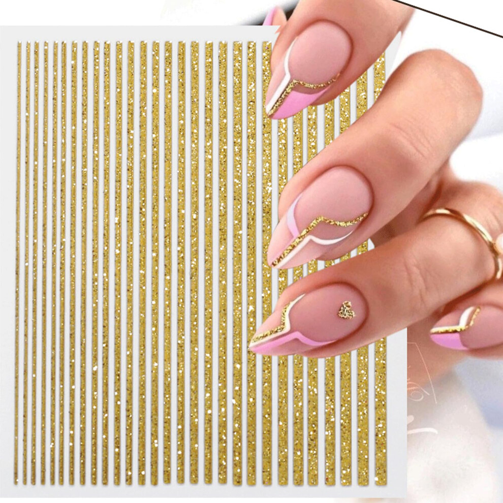 French Nail Stickers Gold Glitter 3D SelfAdhesive French Tip Nail Art Decals 6 Sheets