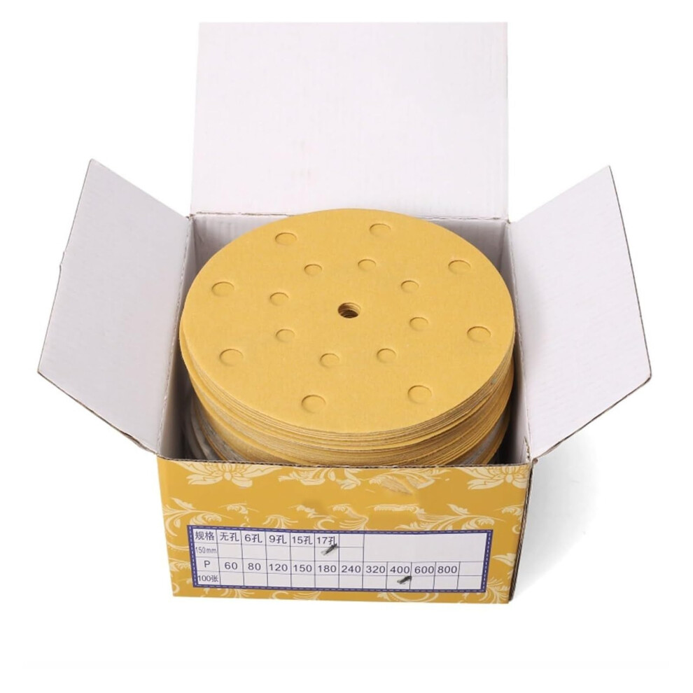 150Mm Sanding Discs 17 Hole Hook And Loop Pads For Random Orbital Sander, Yellow 600 Grit 9450606468802