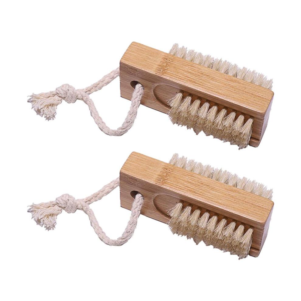 Nail Brush 2 Pack Wooden Double Sided with Natural Sisal Bristles for Fingernails and Toenails