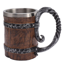 Vintage Beer Stein Mug, Durable Stainless Steel Interior Resin Tankard with Handle, Eco-friendly Resin Faux Wood Beer Mug, Large Capacity Insulated Dr