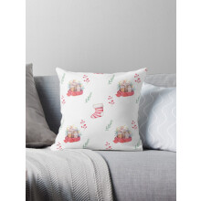 Aaroca Watercolor Seamless Pattern Hand Drawn Burning Candle in Christmas Candlestick with Fir Branches, Colorful Red Scarf Illustration Throw Pillow