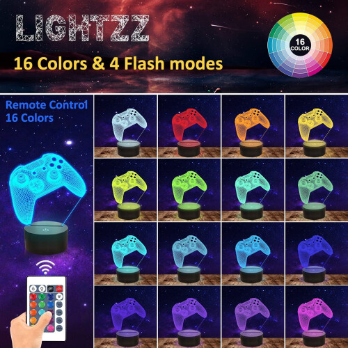 Νυχτερινό φως 3D Gamepad, λάμπα Illusion για κονσόλα παιχνιδιών με τηλεχειριστήριο + αφή, 16 1