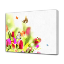 Jarné motýle tulipány plátno plagát s dekoráciou spálne športová krajina dekorácia kancelárie darček, rámovaný štýl, 16x24 palcov