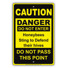 PRECAUCIÓN PELIGRO No entrar Las abejas pican para defender las colmenas No pasar Cartel de aluminio negro y amarillo 8x12 pulgadas