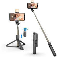 Bastão de selfie com luz, tripé, suporte para celular e controle remoto sem fio. Luz de selfie recarregável e com intensidade ajustável para